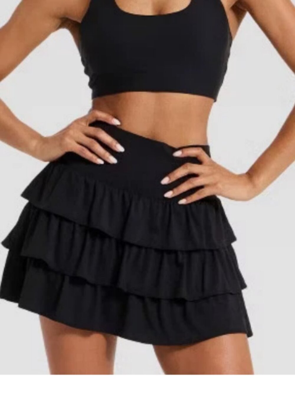 Women's Layered Ruffle Skort JoyLab -Black Large